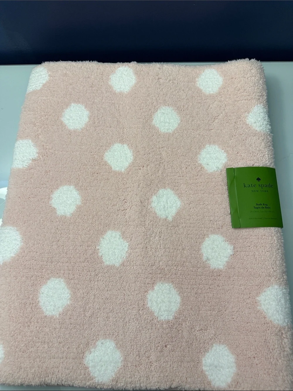 NWT Kate Spade Baby Pink and White Polkadot Bath Mat